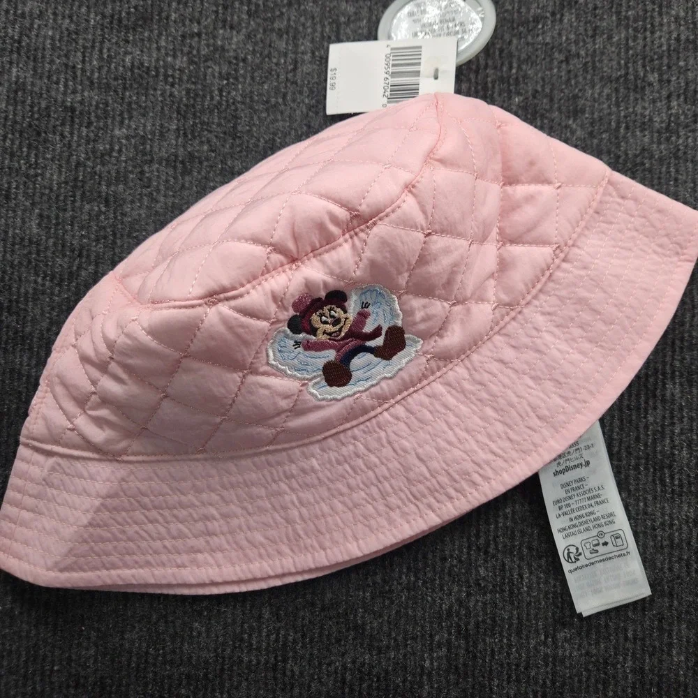 Disney Parks Minnie Mouse Pink Quilted Bucket Hat Snow Angel Youth Kids NWT